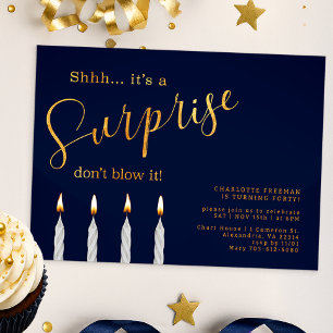Navy Surprise Birthday Invitation – Elegant Gold 