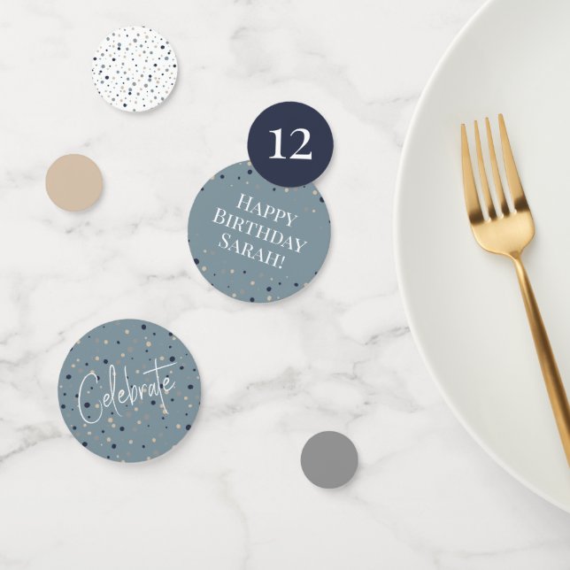 Navy Tan Blue Grey Birthday Confetti (Group)