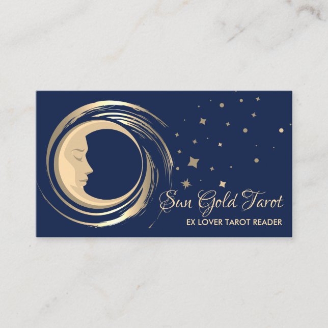 Navy Tarot Reader Stars Moon Sun Celestial Business Card (Front)