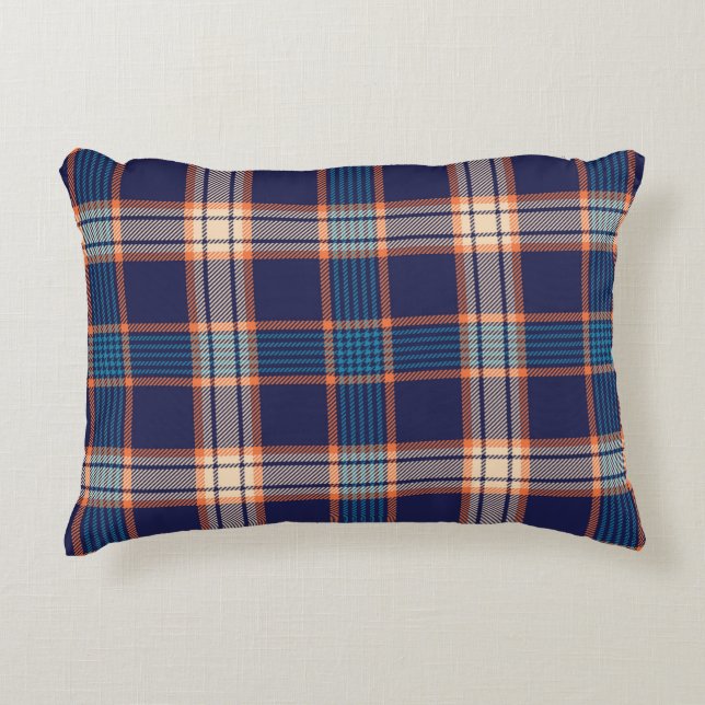 Navy tartan plaid pattern decorative cushion (Front)