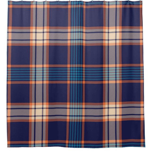 Navy tartan plaid pattern shower curtain (Front)