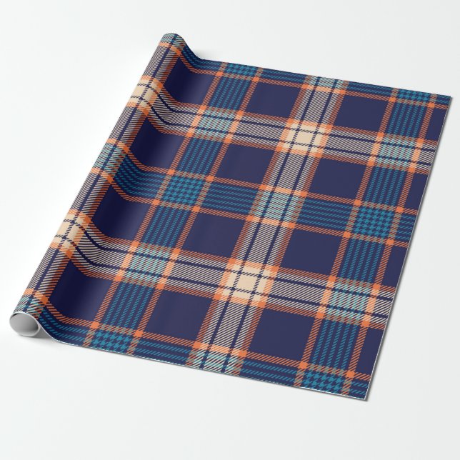 Navy tartan plaid pattern wrapping paper (Unrolled)