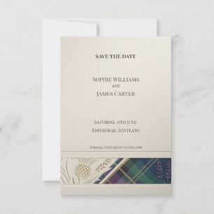 Navy Tartan Thistle Save the Date Card