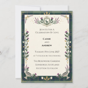 Navy Tartan Thistle Wedding Invitation