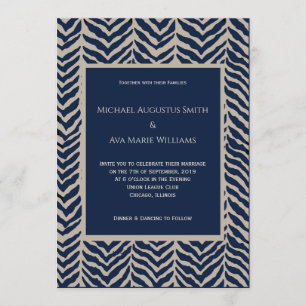 Navy & Taupe Herringbone Wedding Invitation