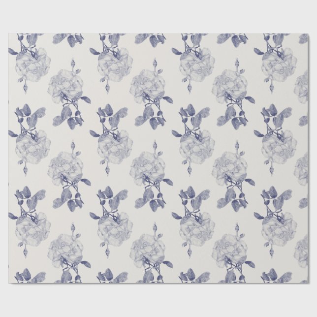 Navy & Taupe Watercolor Rose Wrapping Paper (Flat)