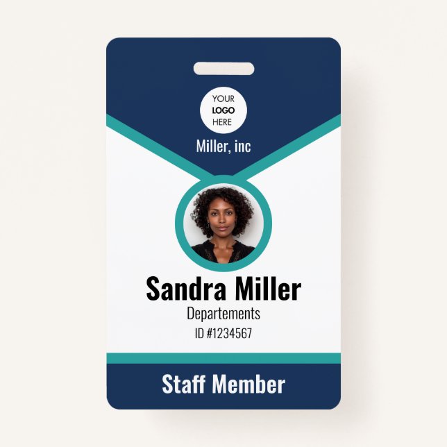 Navy & teal | Custom Employee Photo ID  ID Badge (Front)