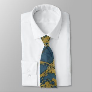 NAVY TEAL GOLD MARBLE ABSTRACT PATTERN TIE