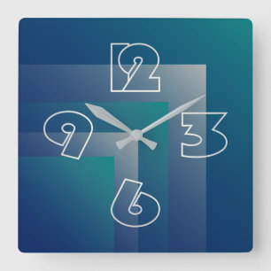 Navy teal grey square wall clock