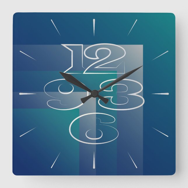 Navy teal grey square wall clock (Front)