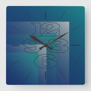 Navy teal grey square wall clock