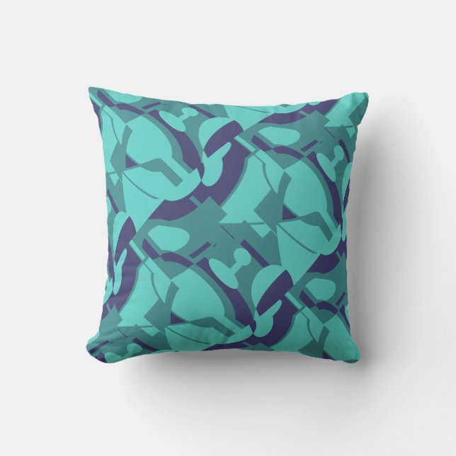 Navy Teal Shades Floral Look Diagonal Abstract Cushion (Front)