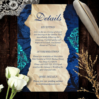 Navy Teal Vintage Lace Elegant Wedding Style Enclosure Card