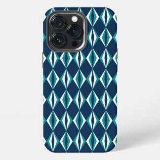 Navy, Teal & White Diamonds iPhone 13 Pro Case