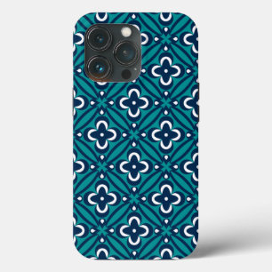 Navy, Teal & White Floral iPhone 13 Pro Case