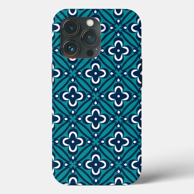 Navy, Teal & White Floral Case-Mate iPhone Case (Back)