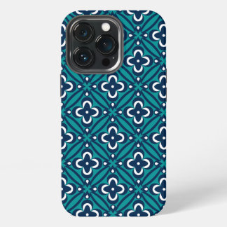 Navy, Teal & White Floral iPhone 13 Pro Case