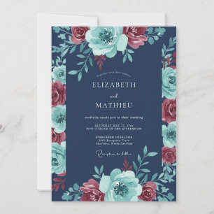 Navy Teal Winter Wedding Invitation
