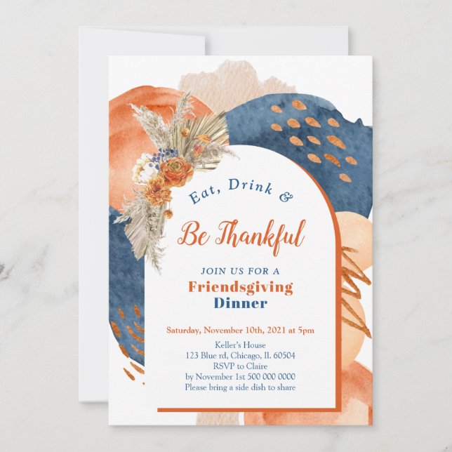 Navy Terracotta Boho Invitation (Front)