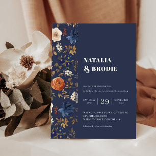 Navy Terracotta Boho Wedding Invitation