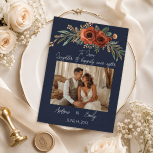 Navy Terracotta Floral Boho Wedding Invitation