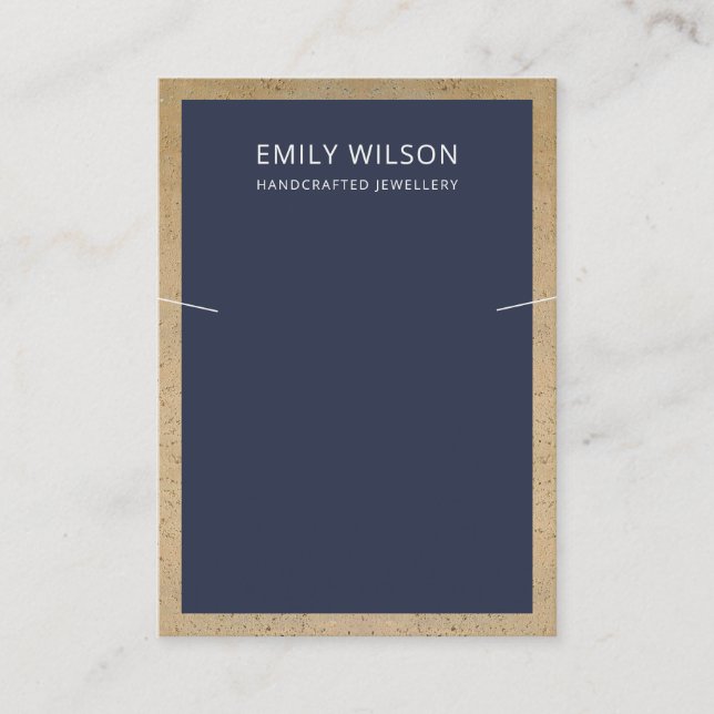 NAVY TERRACOTTA TEXTURE BORDER NECKLACE DISPLAY BUSINESS CARD (Front)