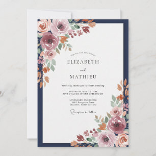 Navy Terracotta Wildflower Wedding Invitation