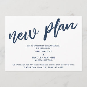 Navy Text Postponed Wedding Announcement New Plan