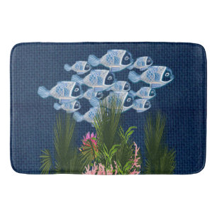 Navy Textured,Fish,Pink-Coral Bath Mat