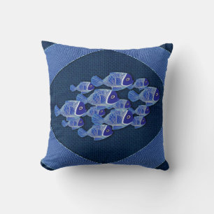 Navy textured,Fish,Pink-Coral Cushion