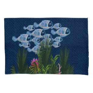 Navy Textured,Fish,Pink-Coral Pillowcase