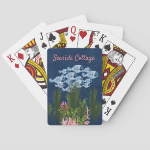 Navy Textured,Fish,Pink-Coral Playing Cards