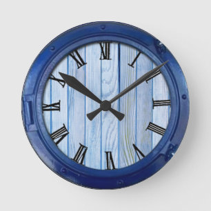 Navy textured ,fish,Pink-Coral Round Clock