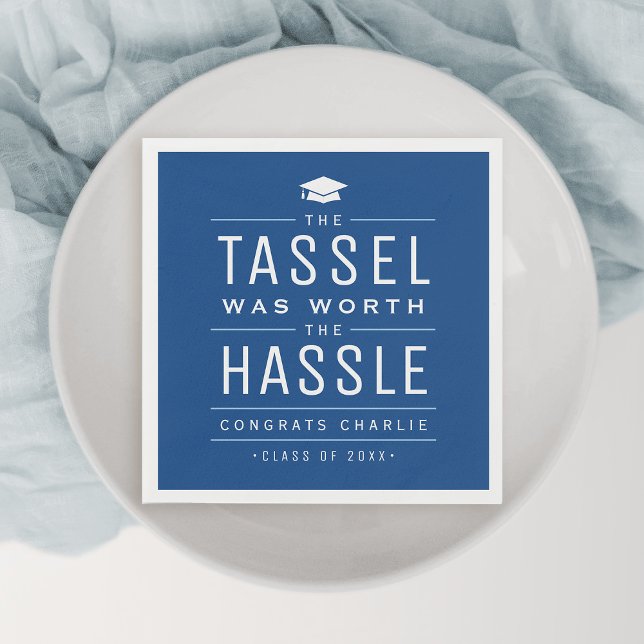 Navy the tassel was worth the hassle Graduation Napkin (Navy the tassel was worth the hassle Graduation Napkins)