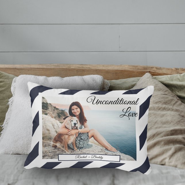 Navy theme Photo "unconditional Love" dog love Decorative Cushion (Creator Uploaded)