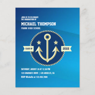 Navy themed Graduation Party Photo Invitation Flyer