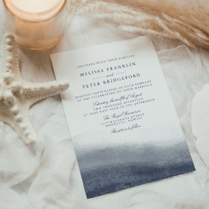 Navy Tides Coastal Watercolor Wedding Invitation