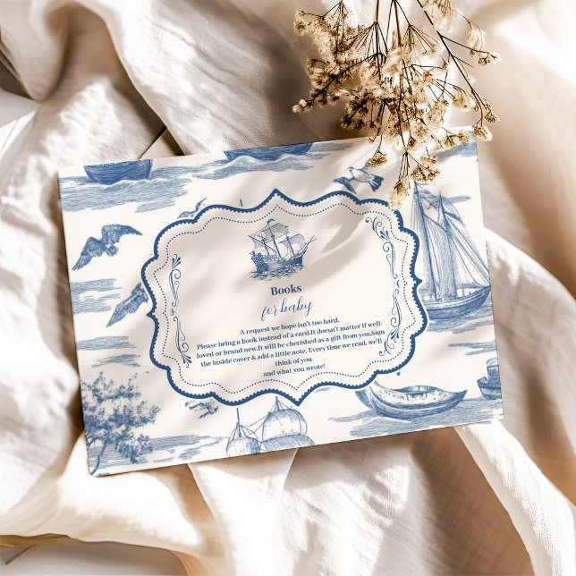 Navy   Toile Nautical Baby Shower Books for Baby Enclosure Card (Creator Uploaded)