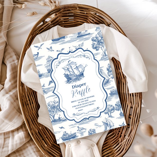 Navy Toile Nautical Baby Shower  Diapper Raffle Enclosure Card (Creator Uploaded)
