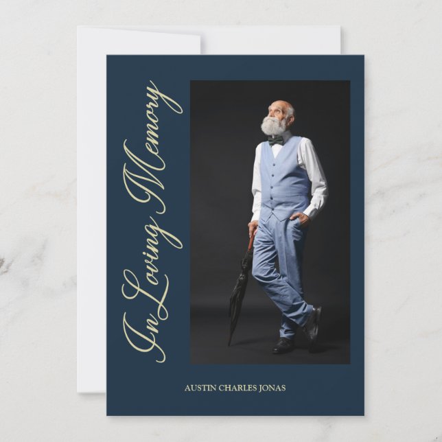 Navy Traditional Elegant Golden Effect Photo Invitation (Front)