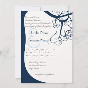 Navy Tree Swirls Wedding Invitation
