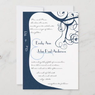 Navy Tree Swirls  Wedding Invitation
