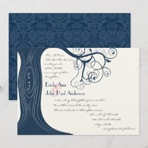 Navy Tree Swirls  Wedding Invitation