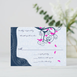 Navy Tree Swirls Wedding RSVP Invitations