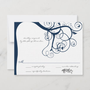 Navy Tree Swirls Wedding RSVP Invitations