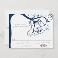 Navy Tree Swirls Wedding RSVP Invitations