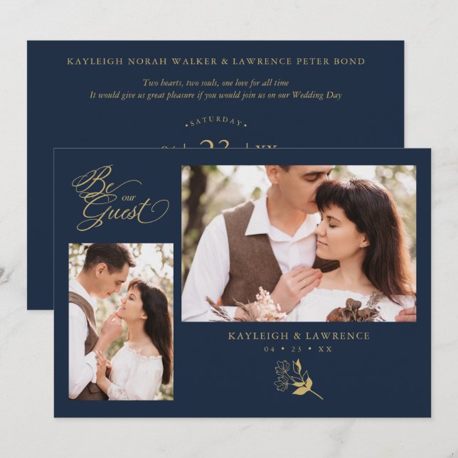 Navy Trendy Branches Wedding Celebration 2 Photos (Front/Back)