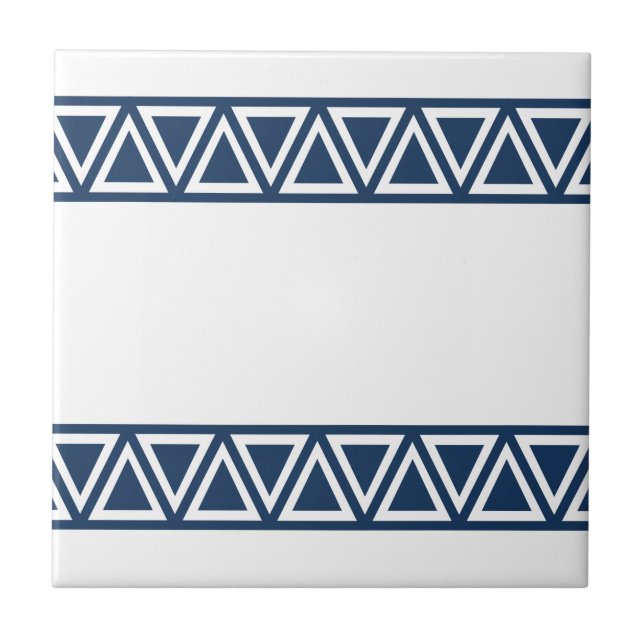 Navy Triangle Border Ceramic Tile (Front)