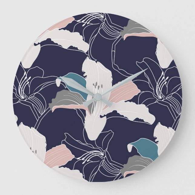 Navy Tropical Floral Clock (Front)