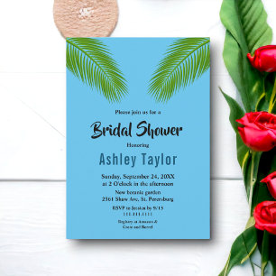 Navy Tropical Palm Leaf Beach Bridal Shower Invitation